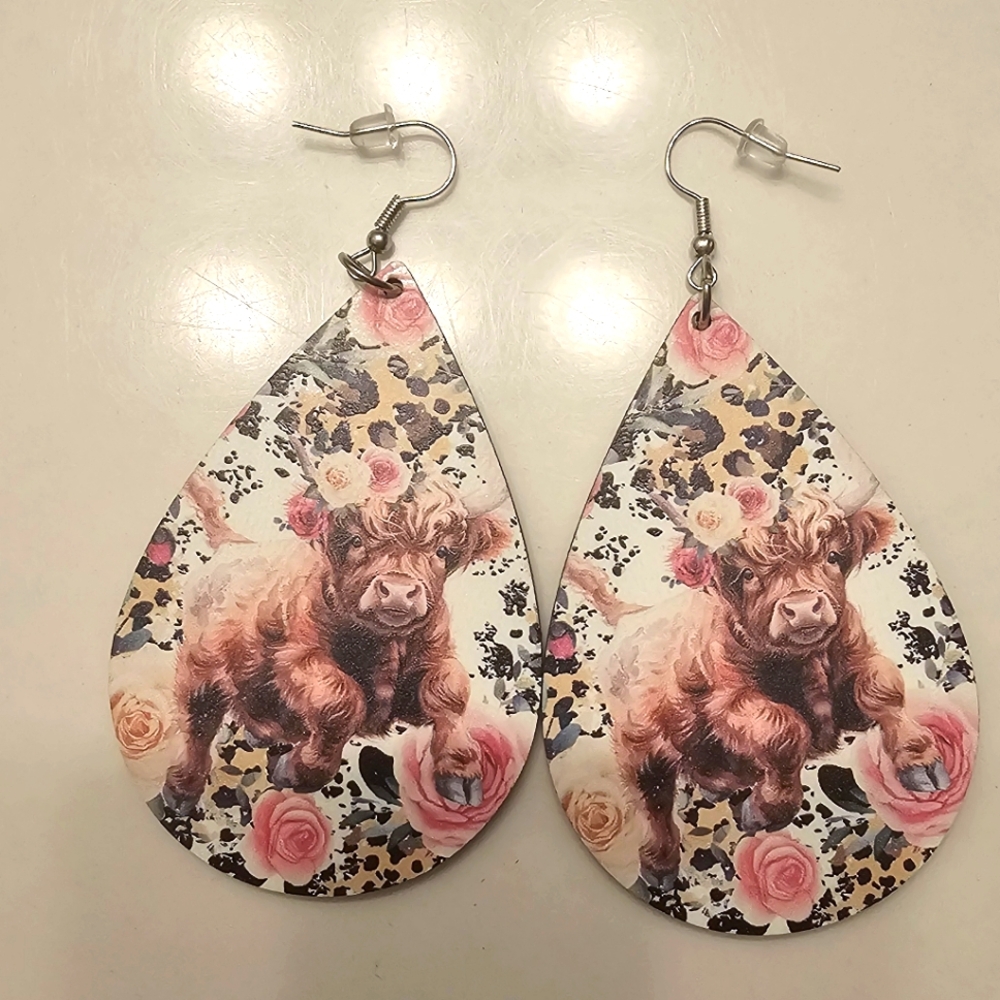 Cow Print Teardrop Earrings